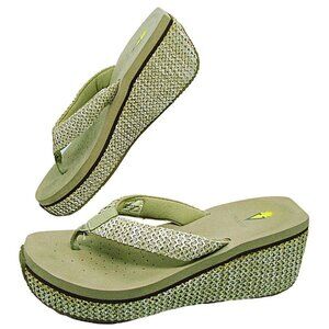 Womens Volatile Island Platform Wedge Flip-Flop Sandals Natural Color Tan Sz 10